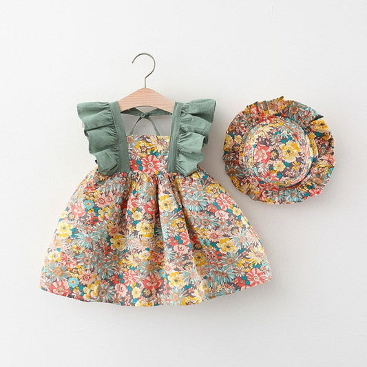 Meadow Bloom Ruffle Dress & Bonnet Set