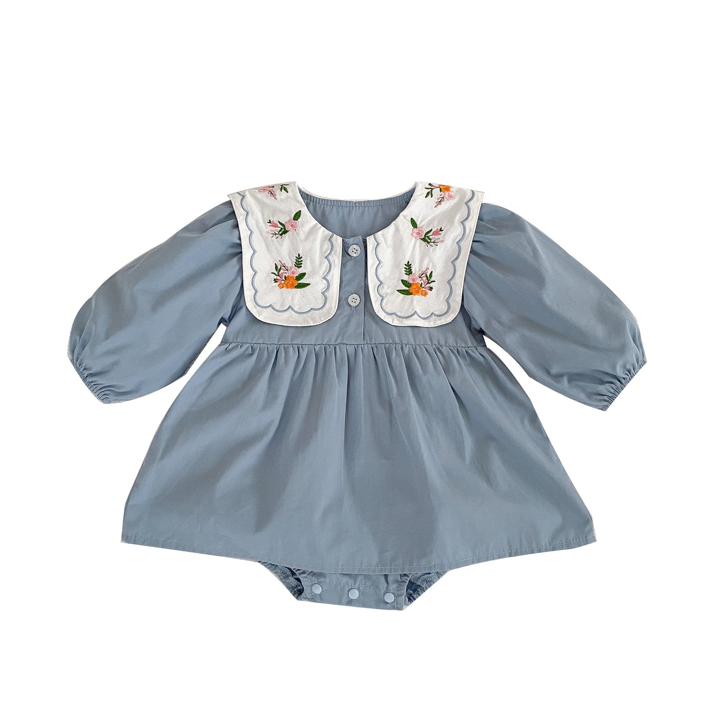 Sky Blossom Embroidered Romper