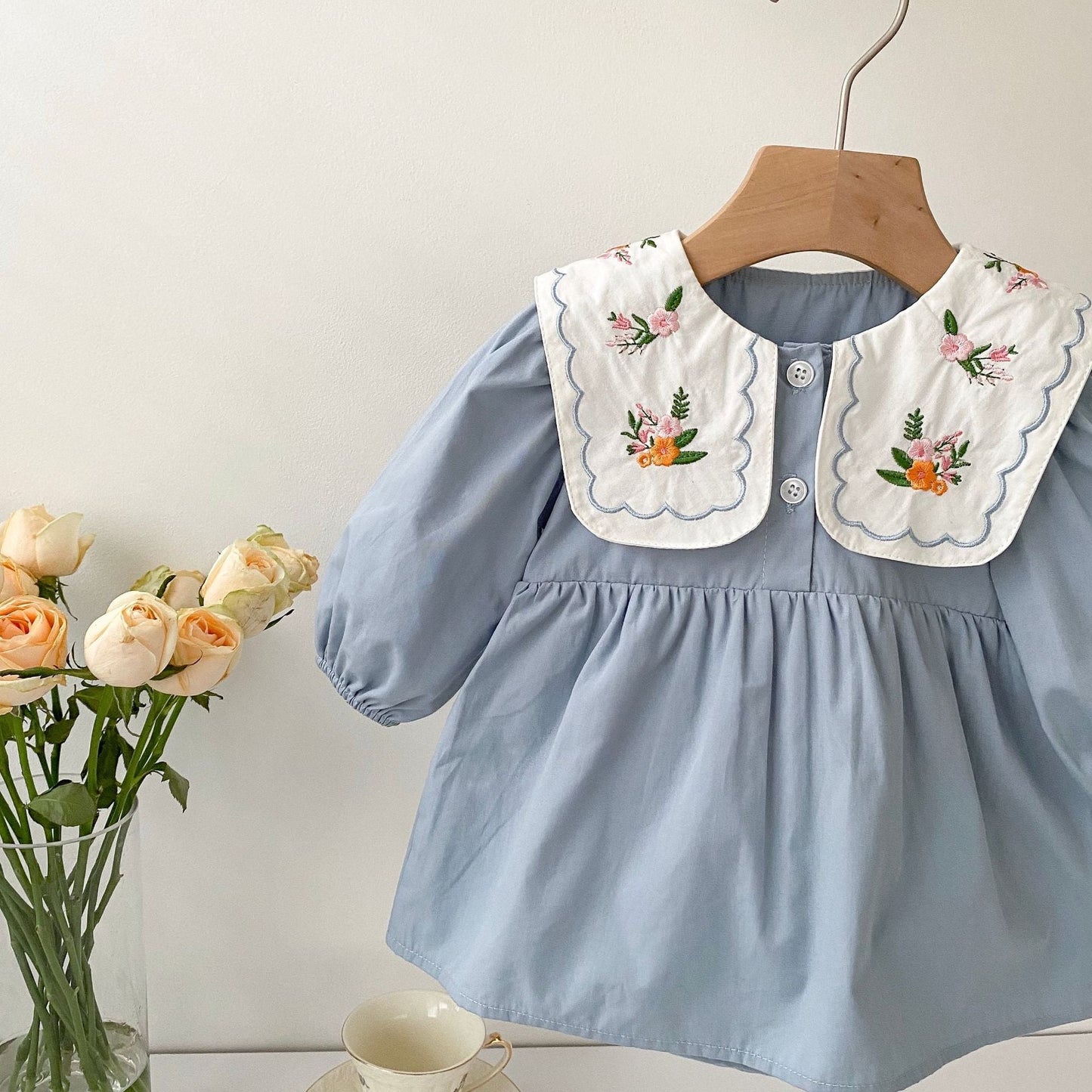 Sky Blossom Embroidered Romper
