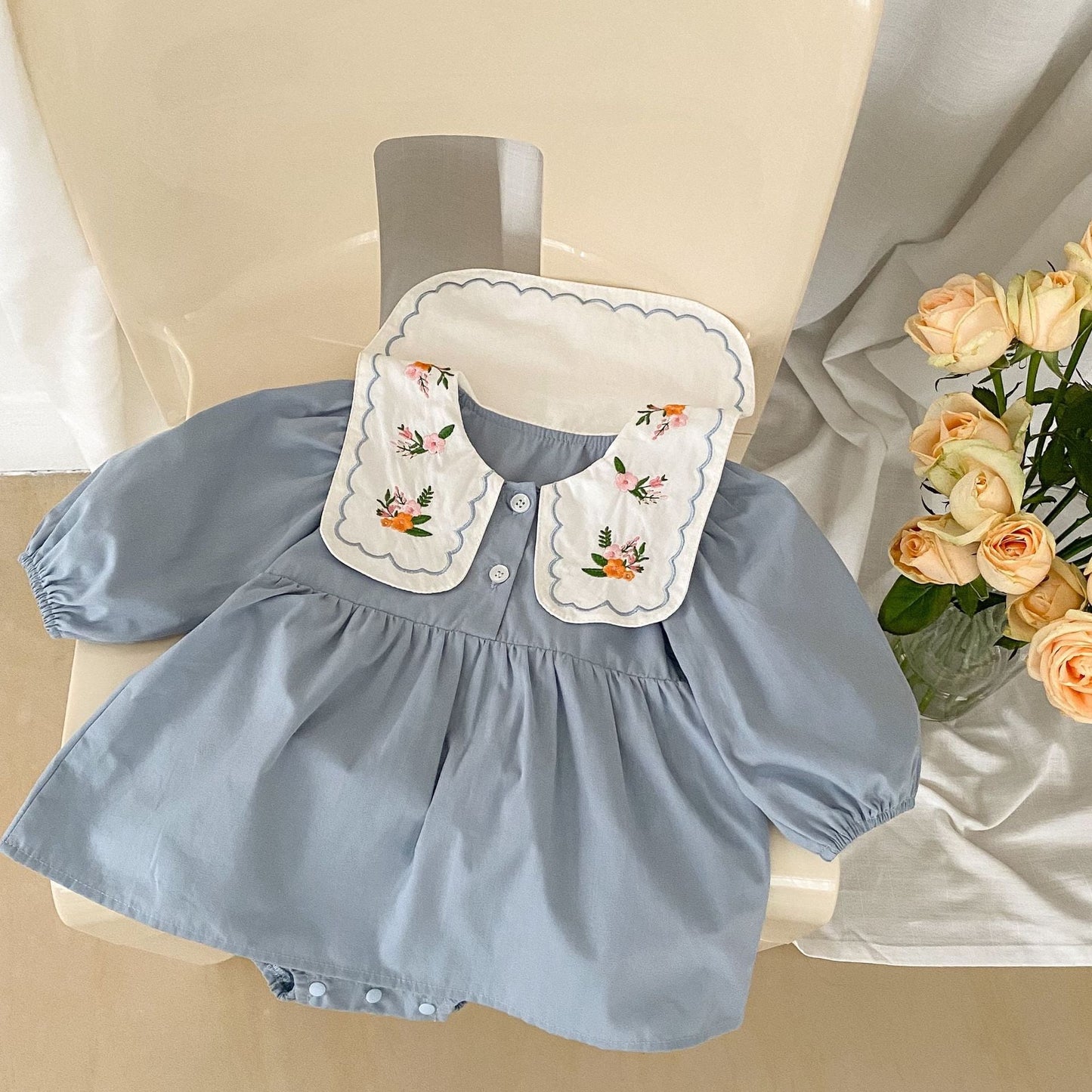 Sky Blossom Embroidered Romper