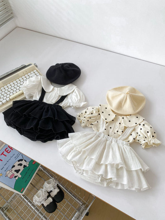 Summer Baby Kids Girls Fashion Short Sleeves Base Shirt And Skirt Clothing Set