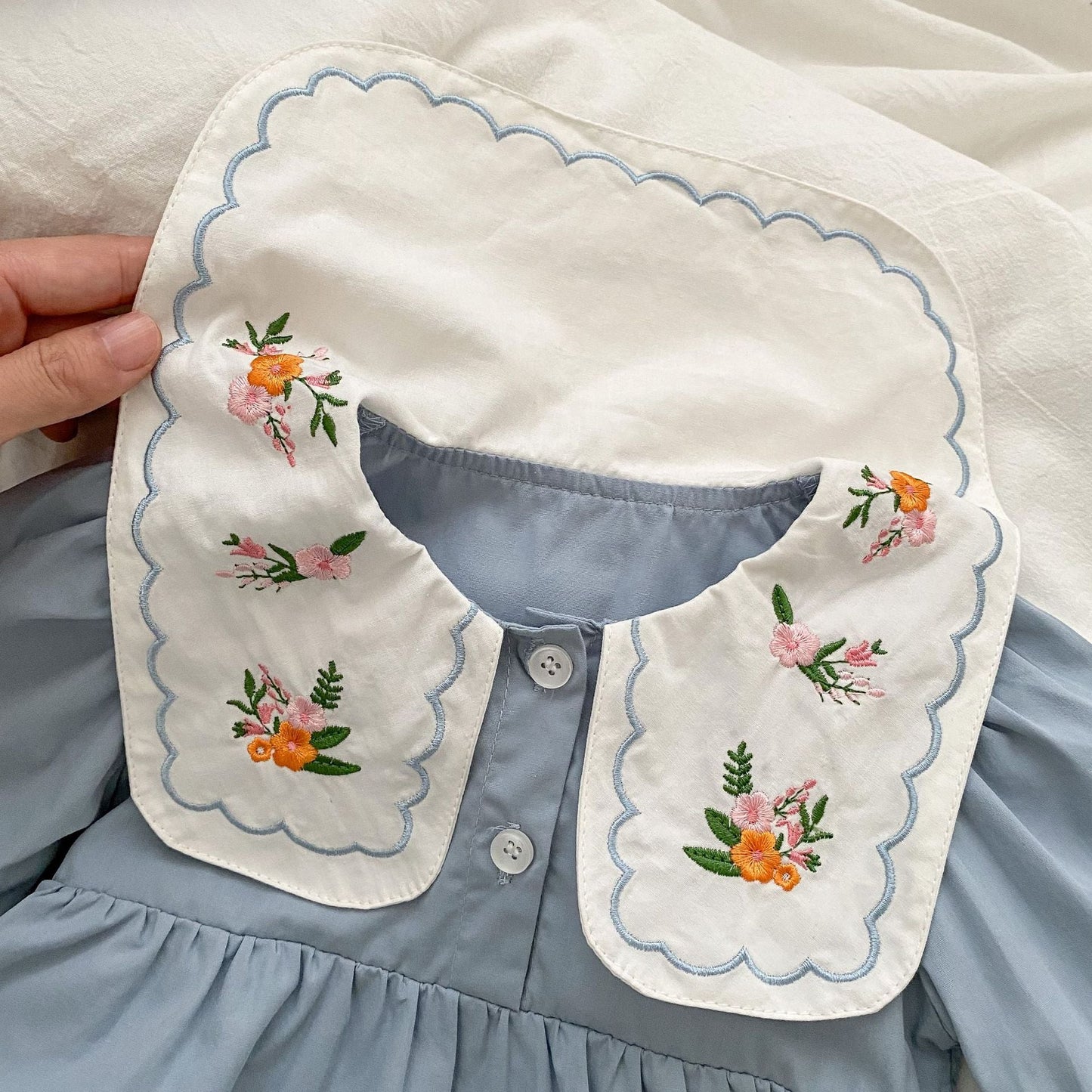 Sky Blossom Embroidered Romper